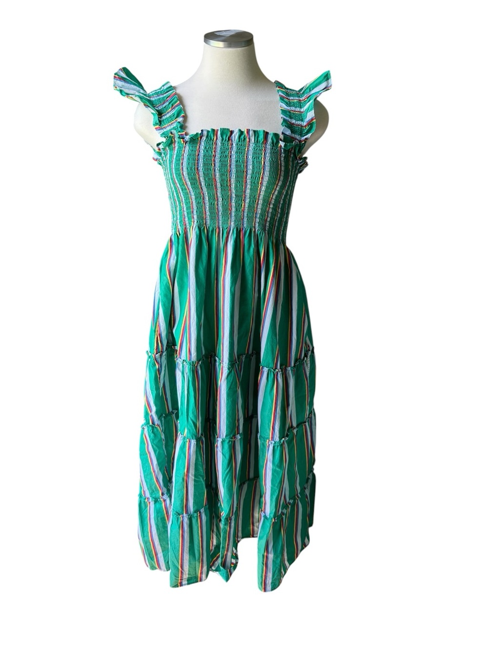 Hill House Green Striped Smocked Maxi Dress